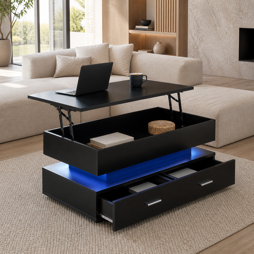 Table Basse Relevable Lumo – Design Moderne avec Rangement Intégré