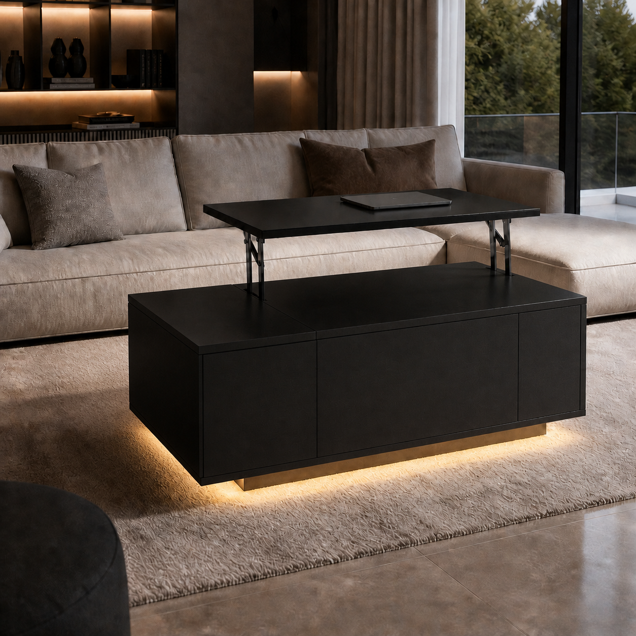 Table Basse Relevable Nova – Design Moderne avec Rangement Intégré